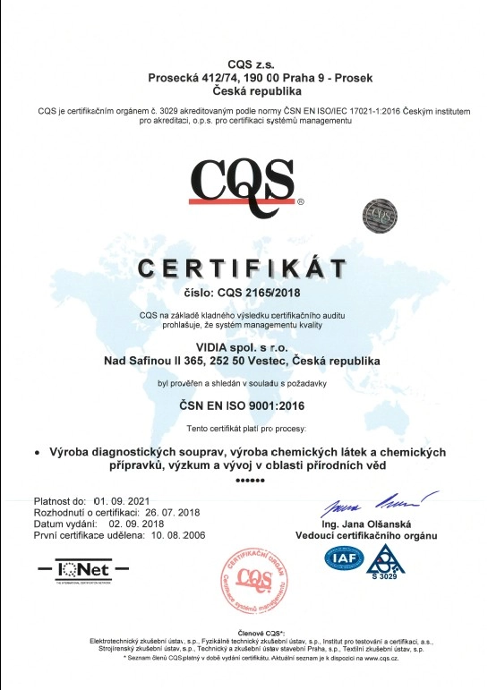 Certifikát CQS-9001